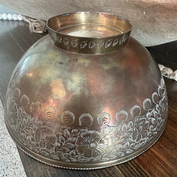 Vintage Indian Etched Brass Decorative Bowl Bottom Stamped India 1 of 30. - Picture 6 of 7